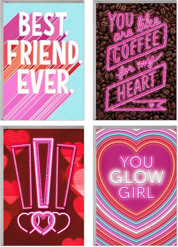 Hallmark Valentines Day Cards, Galentines Day Cards Assortment (4 Cards with Envelopes)