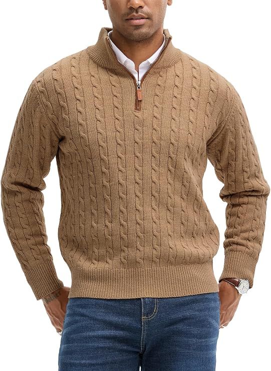 JEMLDL Men's Quarter Zip Pullover Sweaters Cable Knit Texture Slim Fit Mock Neck Sweaters