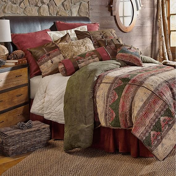 Paseo Road Sierra Western Bedding 5 Piece Twin Comforter Set, Faux Suede Chenille Jacquard Southwestern Bedding, Rustic Comforter Set with Bed Skirt, Sham, Accent Pillows