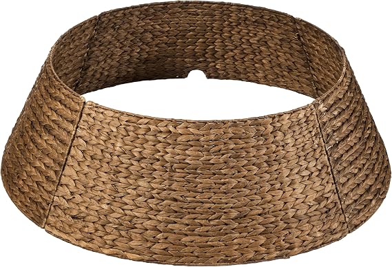 Best Choice Products 24in Christmas Tree Collar, Woven Hyacinth 3-Piece Holiday Rattan Tree Skirt Accessory for Home w/Cord Cut-Out - Chestnut