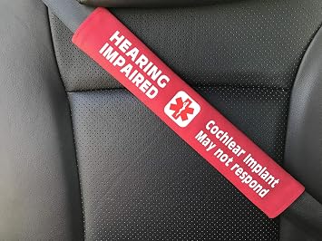 Hearing Impaired Cochlear Implant Medical Alert Seat Belt Cover (Ruby Red)