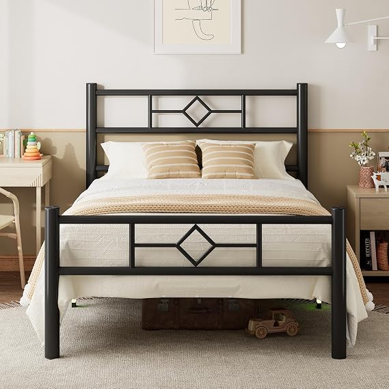 iPormis Single Bed Frame,90 x 190 cm,with Headboard and Footboard,Metal Bed Frame,300 kg Weight Capacity, Under Bed Storage Space,Easy Assembly,Black