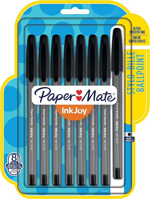 Paper Mate InkJoy 100ST Ballpoint Pens, Medium Point, Black, 8 Pack (1945928)
