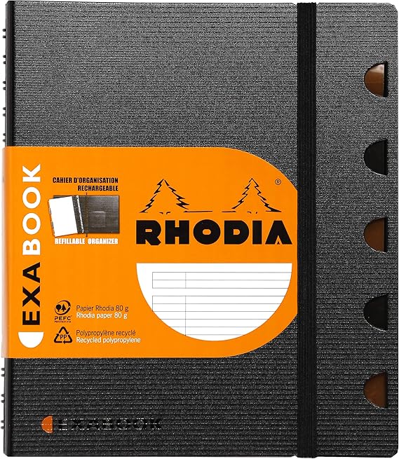 Rhodia 132576C - Exabook Black A5+ Refillable Organizer Notebook | Lined | 160 Detachable pages Perf. 6 Holes - Clairefontaine Paper 80g - Polypro Cover (Plastic) - Rhodiactive
