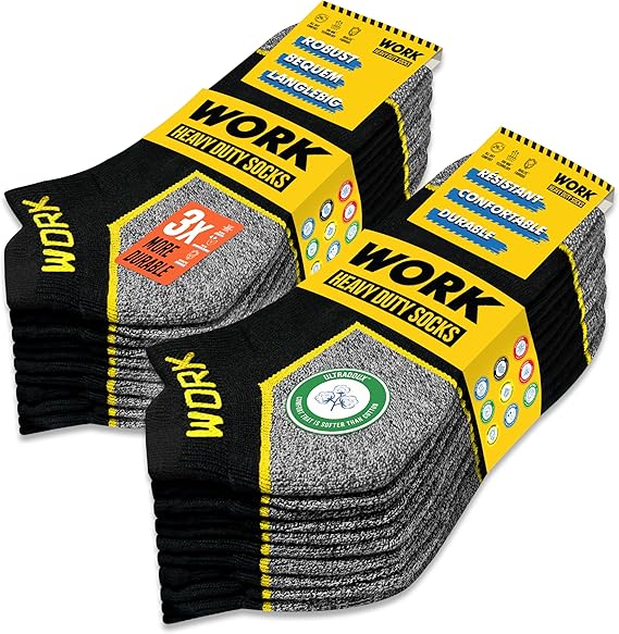 SOXCO WORK Men's Short Socks Black Ankle Length 10 Pairs