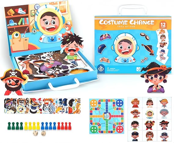 Magnetic Book Boy Face Dress up Game, Magnetic Puzzles for Toddlers 3-5, Decorate Refrigerator with Magnetic Puzzles, Flying Chess, Portable Travel Game, Enhance Creativity & Learning,Gift