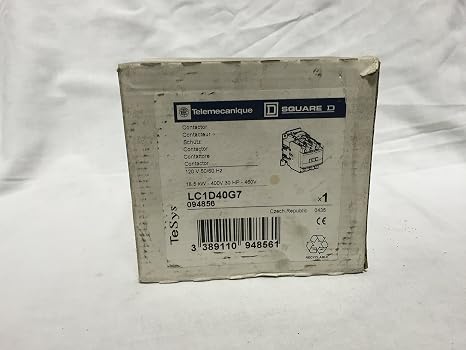 Schneider Electric LC1D40G7 3 pole, 40 AMP contactor rated at 10 H.P. @ 230 volt/ 30 H.P. @ 460 volt 3 Phase and has a 110/120vAC coil
