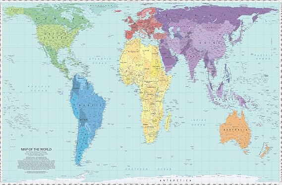 Updated Peters Projection World Map | Laminated 36" x 24 Map | Developed by Arno Peters | Most Proportionally-Accurate Land Mass Depiction | Country Size & Scale is True, Unlike Most Maps | Major Countries, Cities, Bodies of Water Labeled