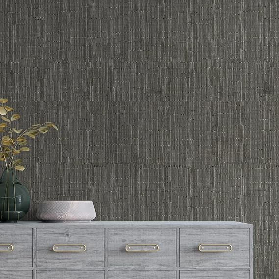 CHIHUT Natural Grey Faux Grasscloth Peel and Stick Wallpaper 17.7x100