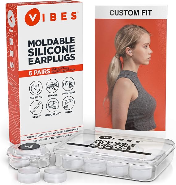 Silicone Ear Plugs - 6 Pairs Vibes Reusable Earplugs For Sleep, Custom Waterproof Moldable Gel, 32 dB Best Sound Blocking Earplug, Noise Reduction in Sleeping, Travel, Swimming, Studying, Construction