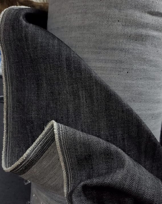 Black Gray Denim Fabric Cotton 60" Width 10 0z, Made in Japan