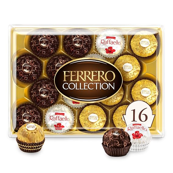 Ferrero Collection Gourmet Gift Box, 16 Assorted Chocolates with Dark Chocolate, Coconut, and Milk Chocolate, 6.1 oz