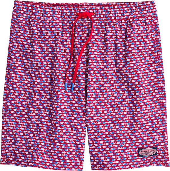 vineyard vines 7 Inch Printed Chappy Swim Trunks, Lghthse Red/Td Blue, XXL