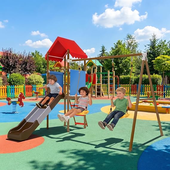 Beach Swing Set with Slide for Kids Backyard All-in-One Outdoor Playset