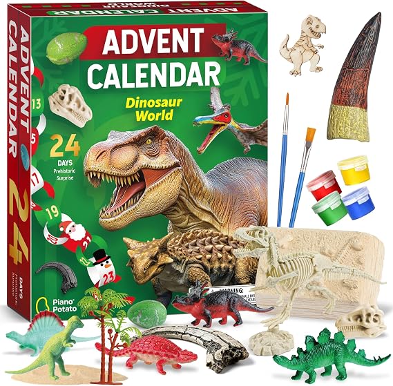 EDUMAN Dinosaur World Advent Calendar 2025, Kids Christmas Countdown Calendar with 24 Dino Toys, Dig & Craft Activities, Dino Figures Christmas Gifts for Girls & Boys 6+