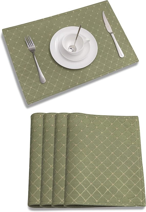 Randall Green Placemats Table Mats Waffle Geometric Diamond 4pcs Set Heat Insulated Resistant Spot Clean Machine Washable, Soft and Durable for Kitchen Dining Office Parties(12"18", Sage)