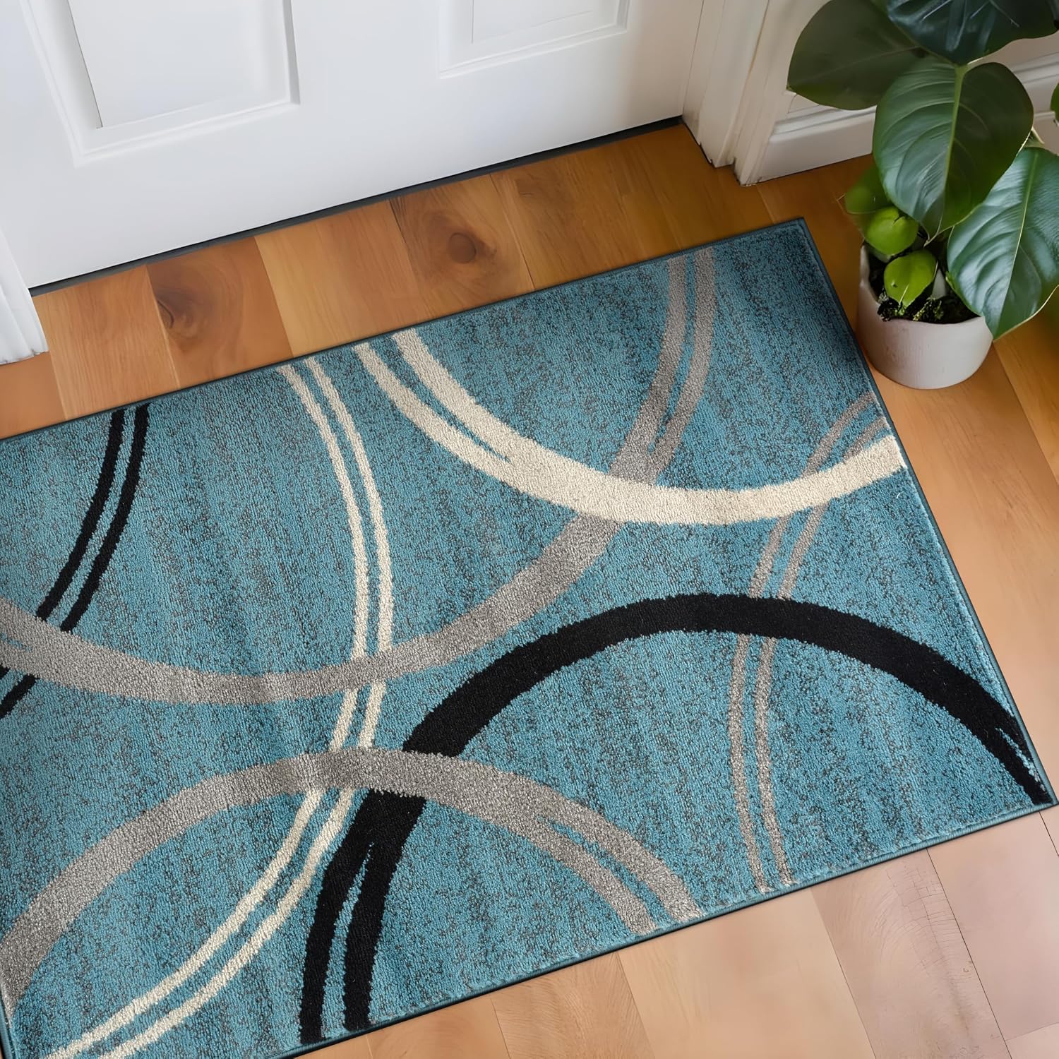 Rugshop Modern Wavy Circle Design Area Rug, 2'7" x 4', Blue