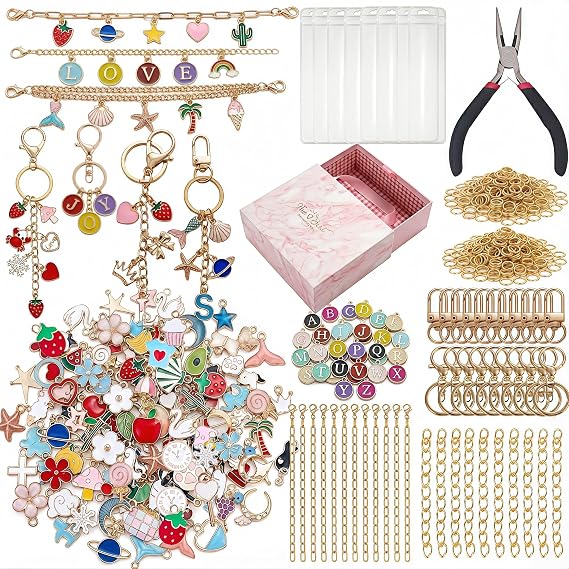 XJlSGXUSG Gold Tone Charm Bracelet Making Kit, 490 Pcs