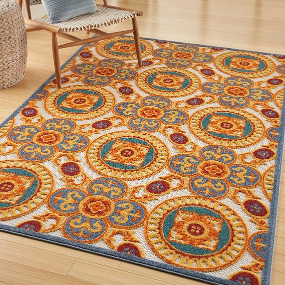 Nourison Home Aloha Multicolor 5'3" x 7'5" Area Rug - Easy Clean, Non Shedding, Bed Room, Living Room, Dining Room, Kitchen (5' x 8')
