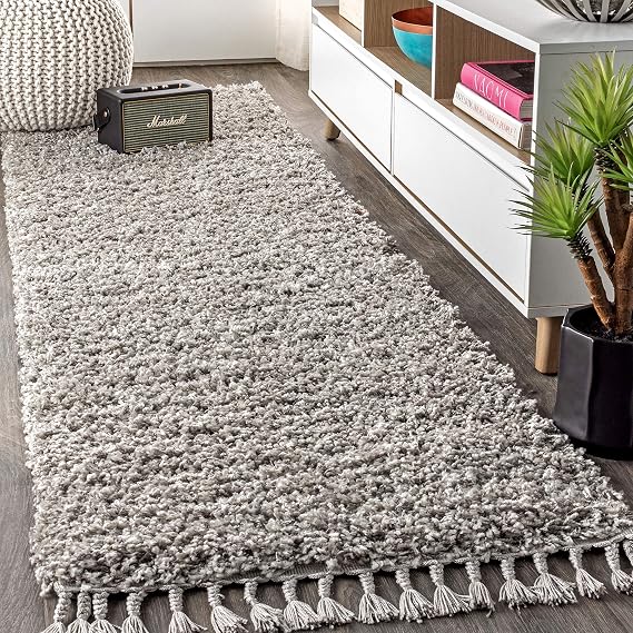 JONATHAN Y Mercer Shag Plush Tassel Gray Runner Rug, 2x8, Contemporary, Modern, Easy-Cleaning for Living Room, Bedroom, Kitchen, Pet Friendly, Non-Shedding (MCR100E-28)