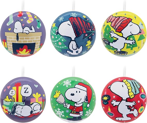 Hallmark Peanuts Tin Ball Christmas Ornaments, Set of 12
