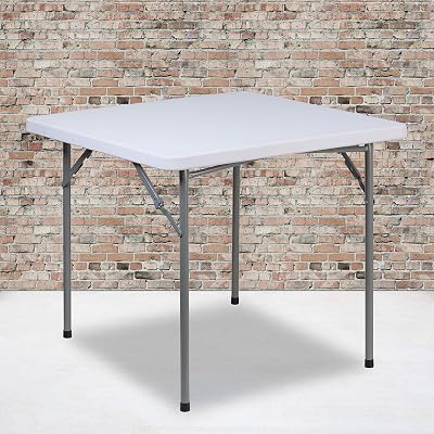 EMMA  OLIVER 2.81-Foot Square Granite White Plastic Folding Table - Card TableGame Table